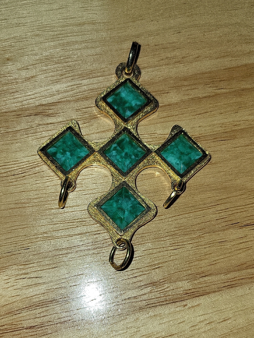 Gold-Tone Green Tile Cross Pendant - Women’s Jewelry